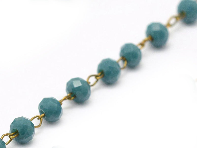 achat Chaine laiton avec perles en verre - bleu canard
