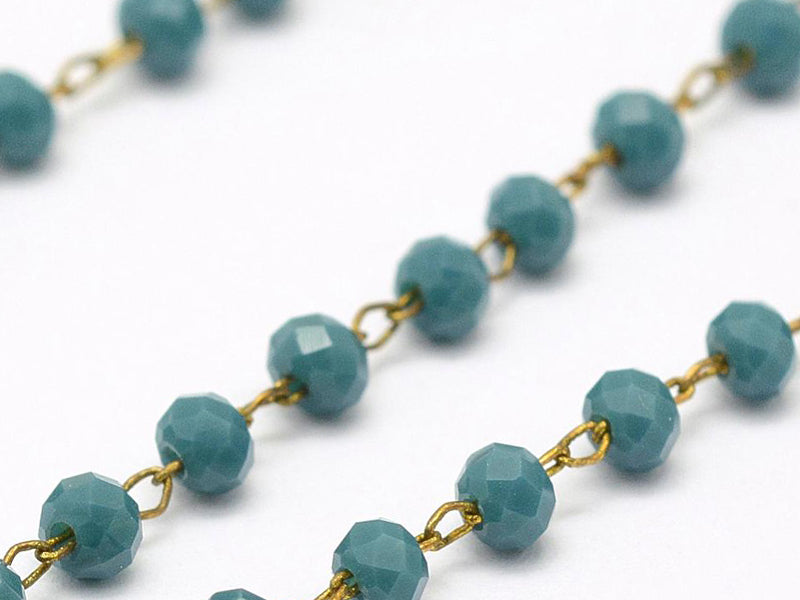 achat Chaine laiton avec perles en verre - bleu canard