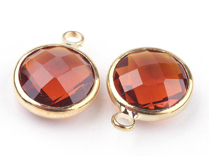 achat Pendentif rond en verre à facettes 10mm - ambre