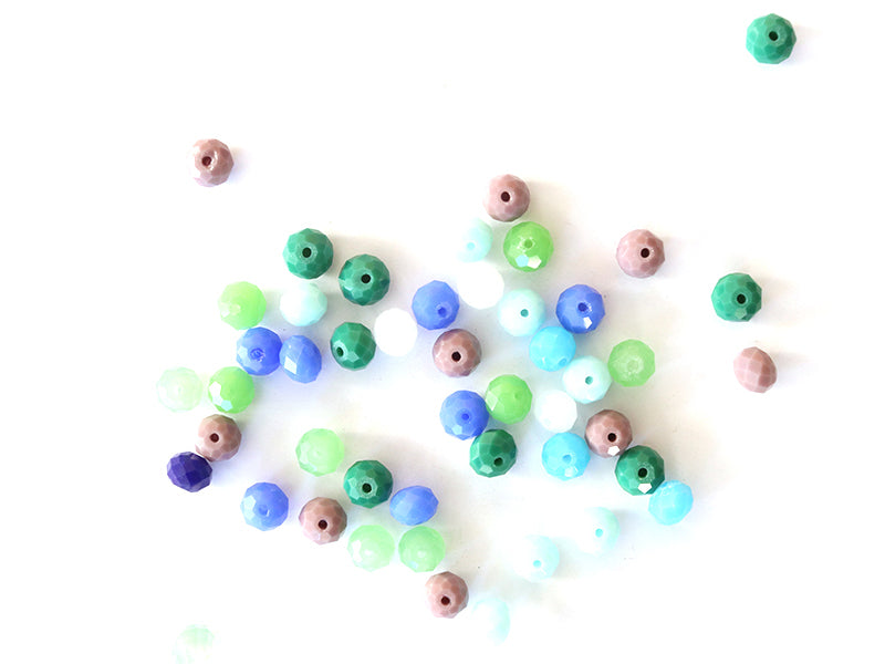 Achat Lot de 50 perles à facettes en verre 8x6 mm - bleu et vert