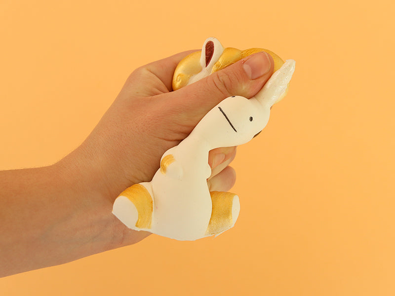 achat Squishy Licorne blanche et dorée