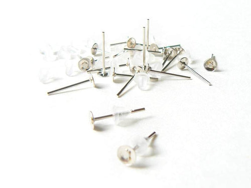 Achat 20 paires de puces d'oreilles argent clair - fermoir silicone