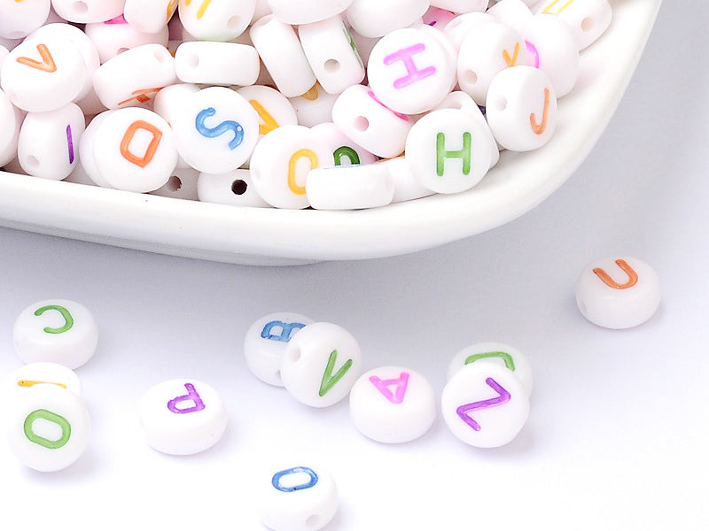 Achat 200 perles lettres alphabet rondes multicolores