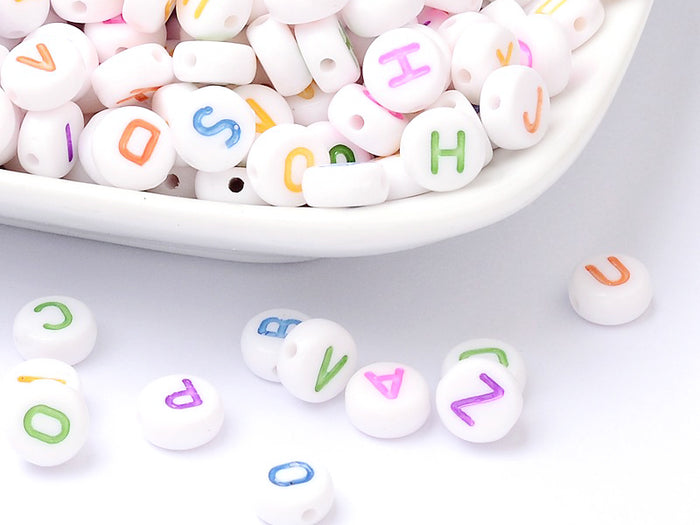 Achat 200 perles lettres alphabet rondes multicolores