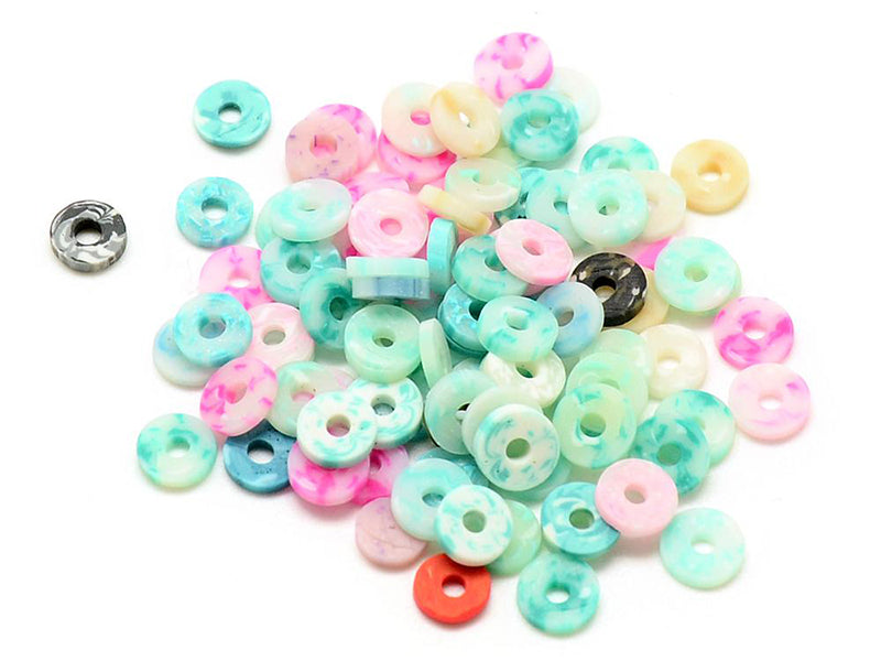 Achat Boite de perles rondelles heishi 6 mm - marbré couleurs pastelles