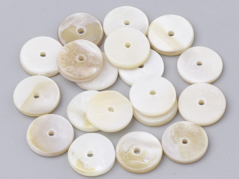 Achat 20 perles intercalaires rondelles heishi en nacre véritable - 6 mm