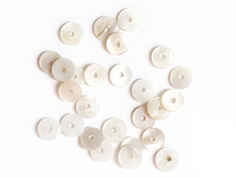 achat 20 perles intercalaires rondelles heishi en nacre véritable - 6 mm