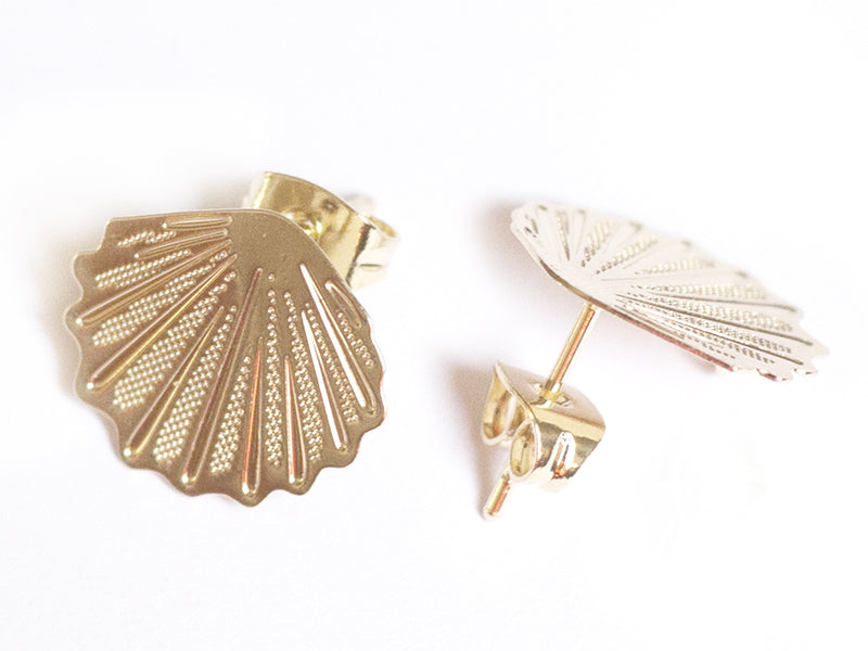 achat Puce d'oreille coquillage filigrane en laiton avec anneau - laiton doré à l'or fin 24K