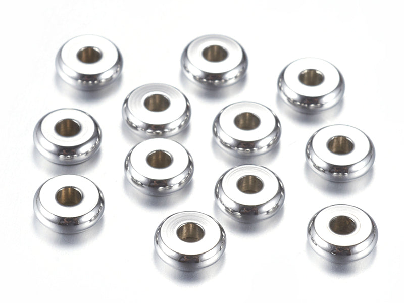 Achat 20 perles rondelles plates arrondies en acier innoxydable - argenté 6x2 mm
