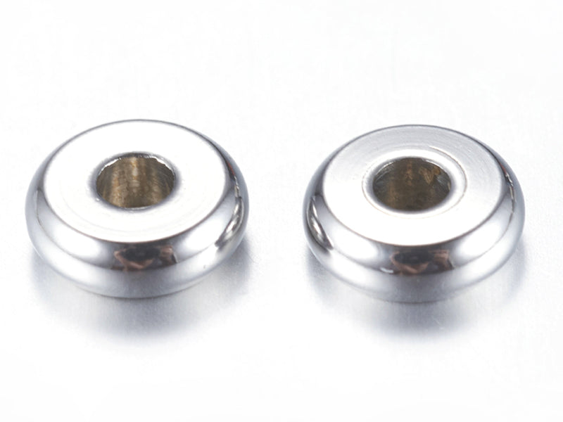 Achat 20 perles rondelles plates arrondies en acier innoxydable - argenté 6x2 mm