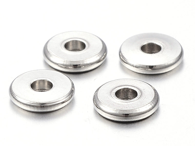 achat 20 perles rondelles plates arrondies en acier innoxydable - argenté 6x1 mm