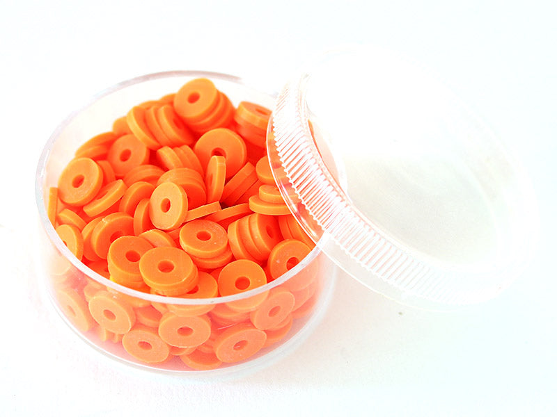 Achat Boite de perles rondelles heishi 6 mm - orange fluo