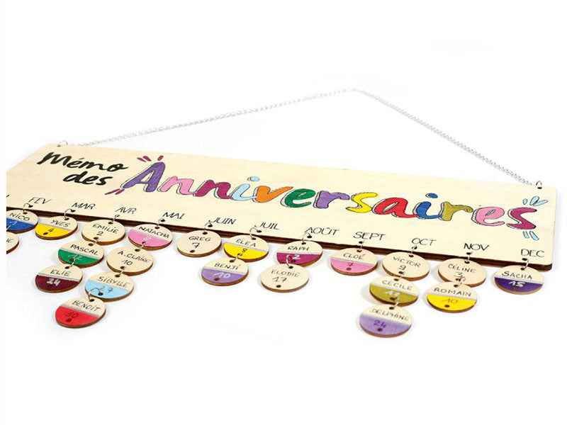 achat Calendrier des anniversaires en bois 40 x 12 cm