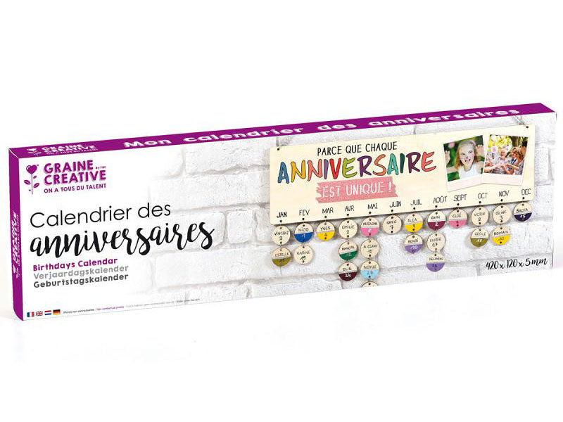 Achat Calendrier des anniversaires en bois 40 x 12 cm