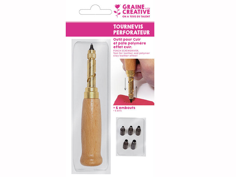 Achat Tournevis perforateur cuir avec 6 embouts