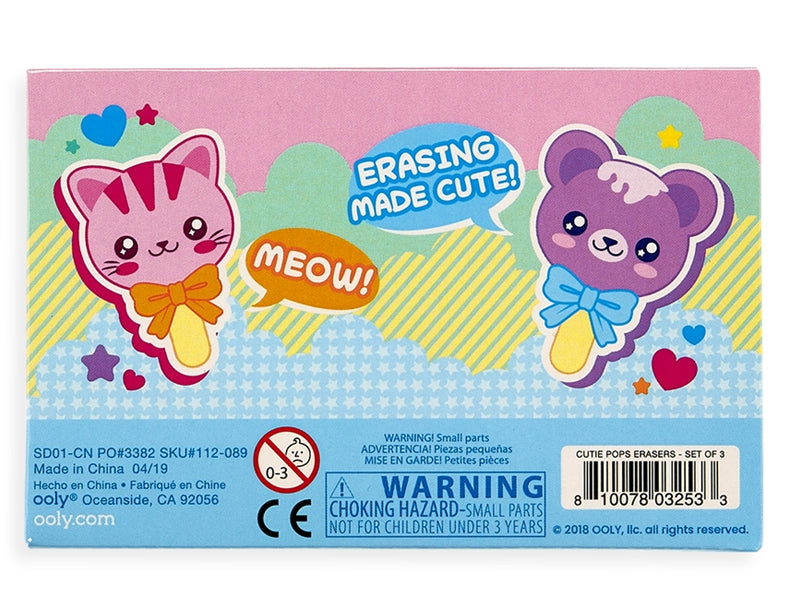 achat 3 gommes sucettes chatons mignons