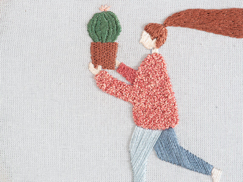 achat Kit de broderie traditionnelle - "plant lady" - la jeune fille au cactus par Slow evenings