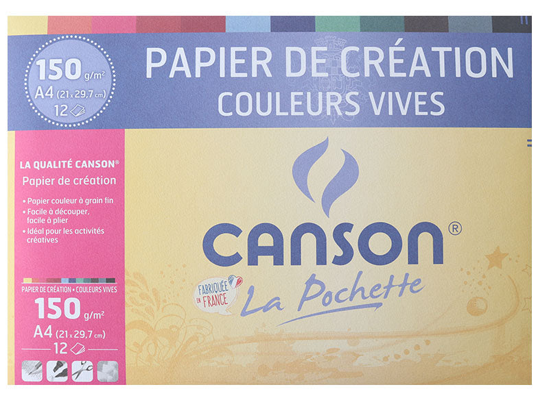 Achat Pochette papier de création Canson - Couleurs vives - A4 150g/m²
