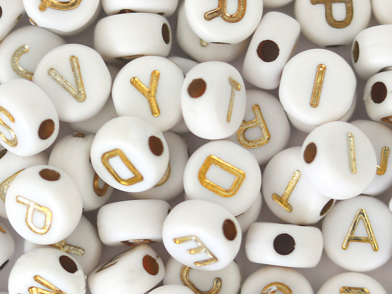 achat Lot de 200 perles rondes - Lettres alphabet dorées