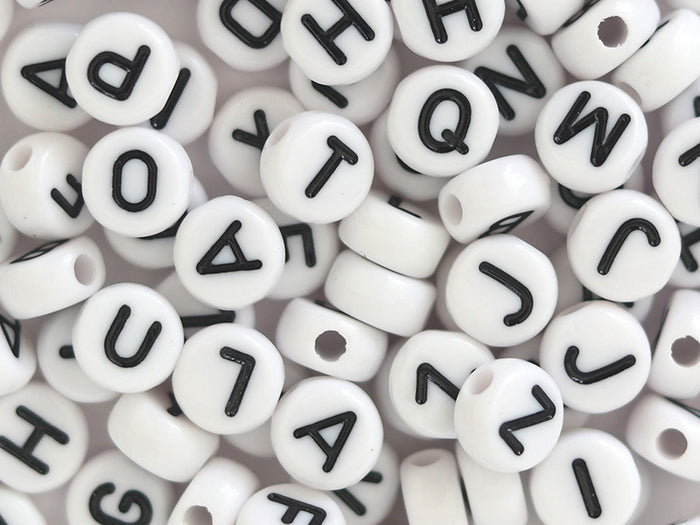 Achat Lot de 200 perles rondes - Lettres alphabet noires