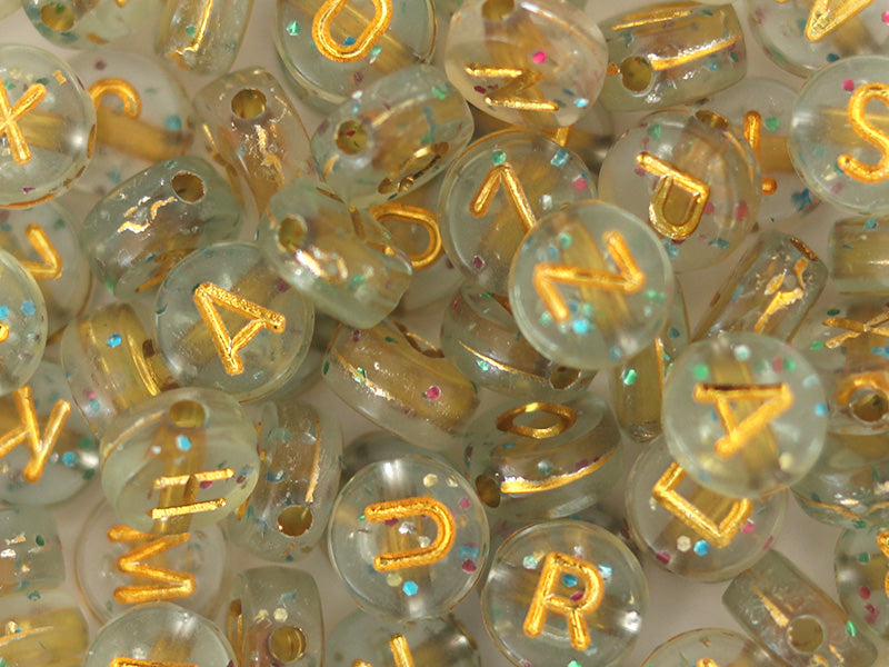achat Lot de 200 perles rondes à paillettes - Lettres alphabet dorées