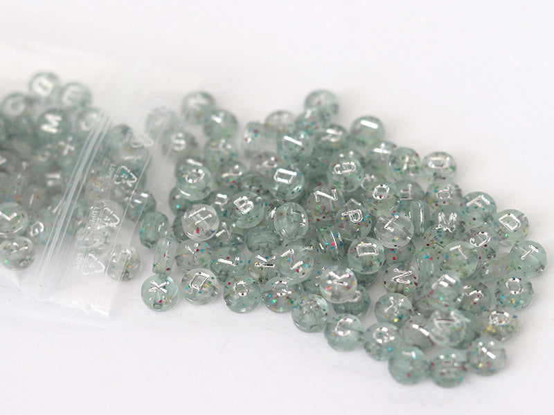 Achat Lot de 200 perles rondes à paillettes - Lettres alphabet argentés