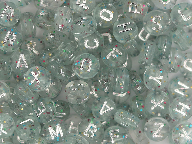 achat Lot de 200 perles rondes à paillettes - Lettres alphabet argentés