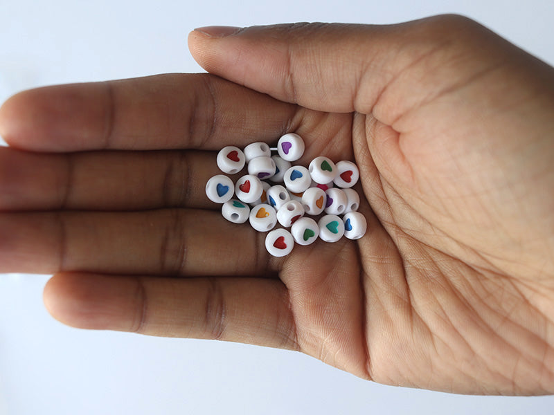 Achat Lot de 20 perles rondes - Coeurs colorés