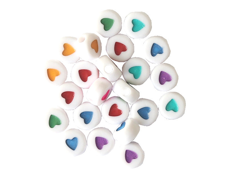 Achat Lot de 20 perles rondes - Coeurs colorés
