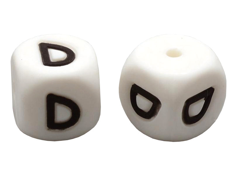 Achat 1 perle carré 12 mm en silicone - Lettre D