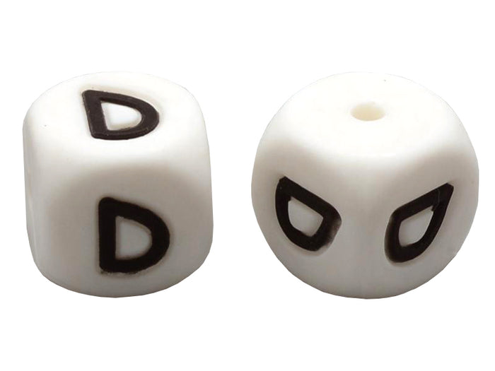 Achat 1 perle carré 12 mm en silicone - Lettre D