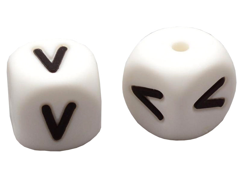 Achat 1 perle carré 12 mm en silicone - Lettre V