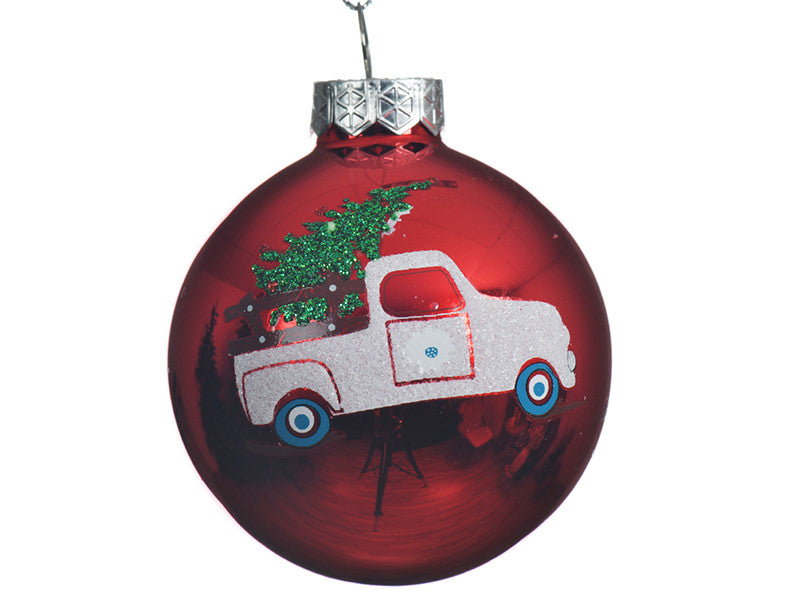 Achat Boule de Noël en verre rouge - voiture et sapin - 6 cm