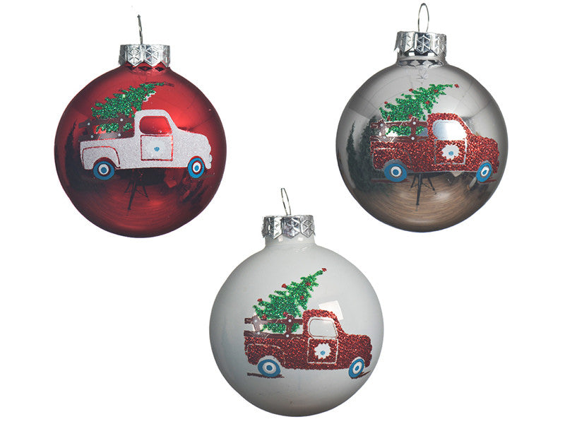 Achat Boule de Noël en verre blanc - voiture et sapin - 6 cm