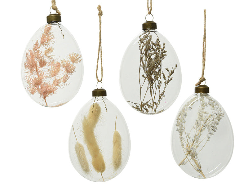 Achat Boule de Noel en verre avec fleur séchée beige