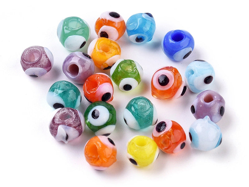 achat Lot de 20 perles rondes en verre - œil turc