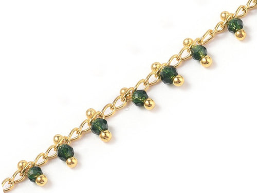 Achat Chaine perles facettes - vert foncé - doré à l'or fin 18K x 20 cm