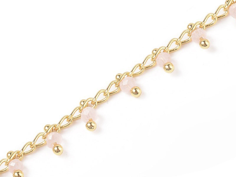 Achat Chaine perles facettes - rose poudre - doré à l'or fin 18K x 20 cm