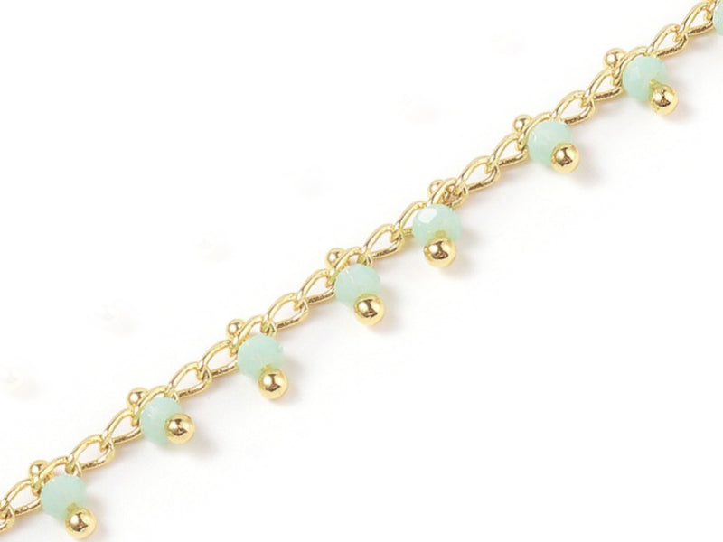 Achat Chaine perles facettes - vert d'eau - doré à l'or fin 18K x 20 cm