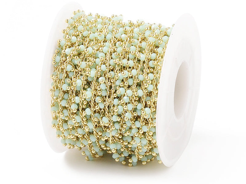 achat Chaine perles facettes - vert d'eau - doré à l'or fin 18K x 20 cm
