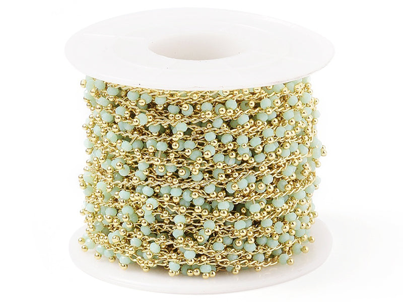 achat Chaine perles facettes - vert d'eau - doré à l'or fin 18K x 20 cm