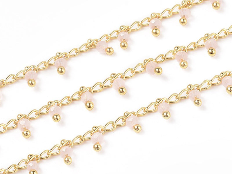 Achat Chaine perles facettes - rose poudre - doré à l'or fin 18K x 20 cm