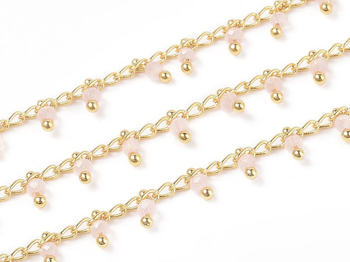 Achat Chaine perles facettes - rose poudre - doré à l'or fin 18K x 20 cm