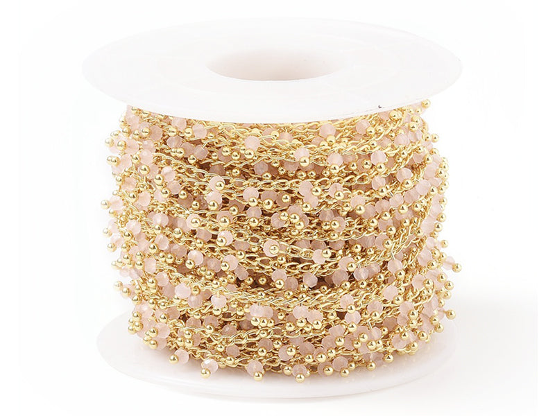 achat Chaine perles facettes - rose poudre - doré à l'or fin 18K x 20 cm