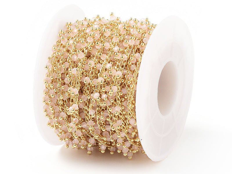 achat Chaine perles facettes - rose poudre - doré à l'or fin 18K x 20 cm