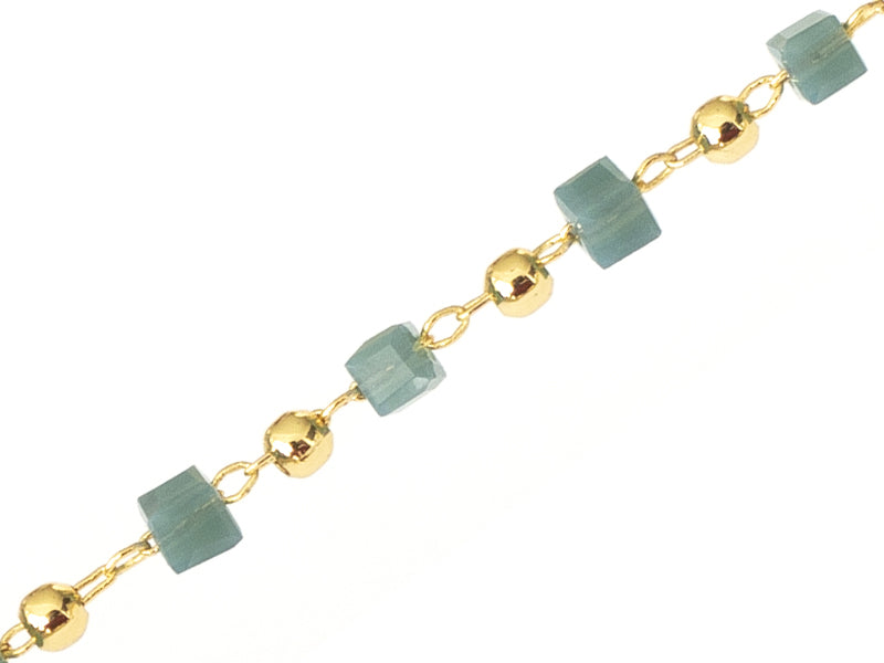 Achat Chaîne perles carrées - bleu pétrole - doré à l'or fin 18K x 20 cm