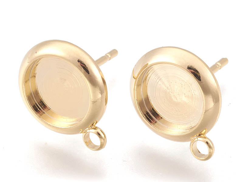 Achat Paire de boucles d'oreilles pour cabochons ronds - doré à l'or fin 18k - 8 mm