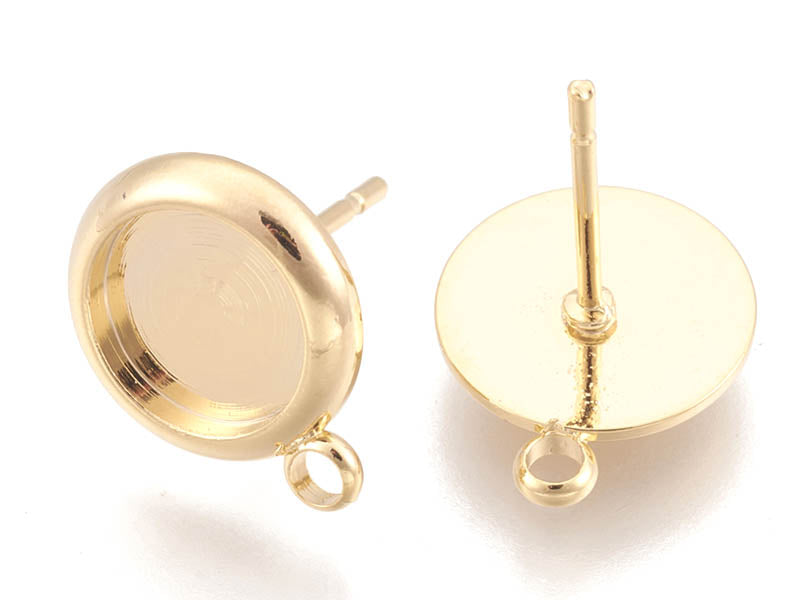 Achat Paire de boucles d'oreilles pour cabochons ronds - doré à l'or fin 18k - 8 mm