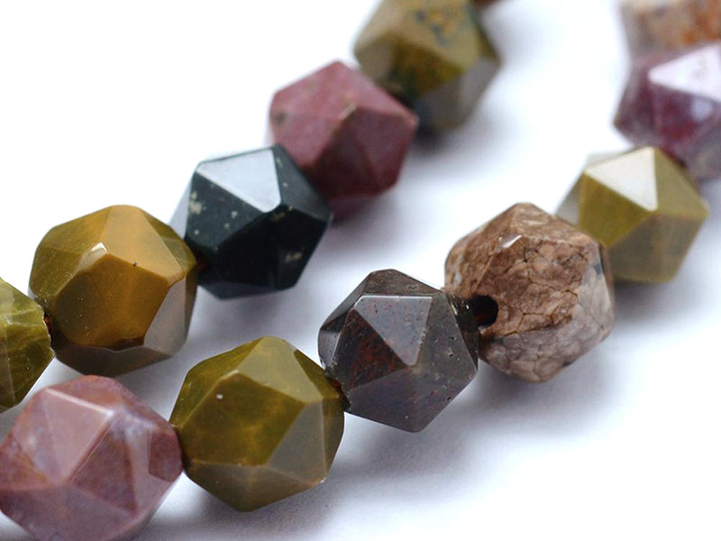 Achat Lot de 10 perles naturelles géométriques à facettes - 6 mm -  Jaspe