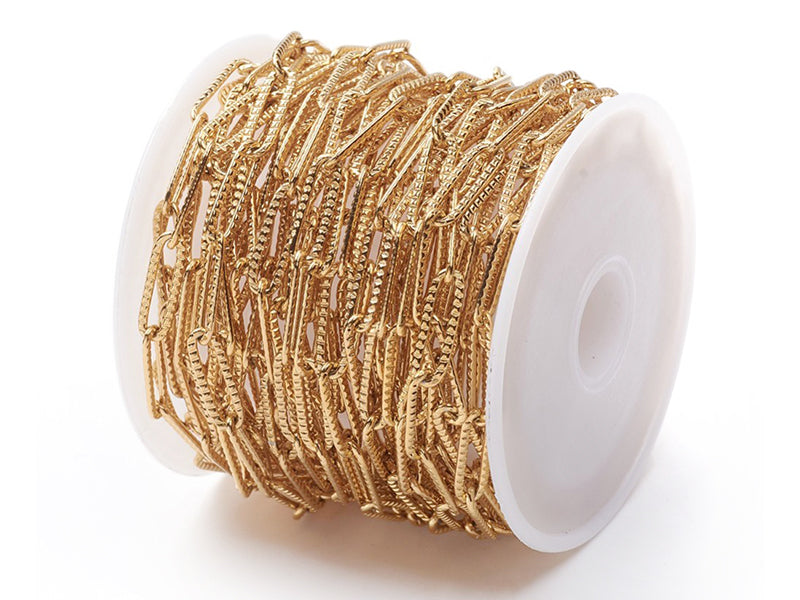 Achat Chaîne trombone 12x4 mm texturée - acier inoxydable et dorée à l'or fin  x 20 cm